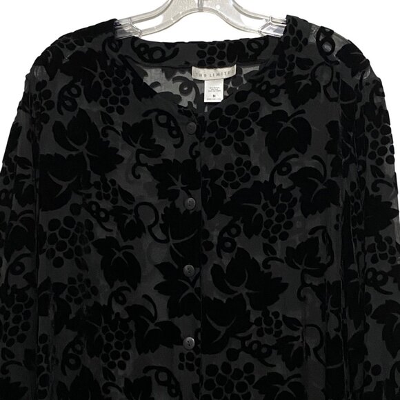 Vtg The Limited Floral Velvet Burnout Button Front Top M Black Y2K Dark Romantic - Picture 2 of 5